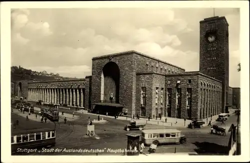 Ak Stuttgart in Württemberg, Hauptbahnhof, Straßenansicht, Straßenbahnen