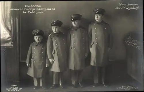 Ak Die kronprinzlichen Söhne, Preußische Prinzen als Kinder in Feldgrau, Liersch 7166