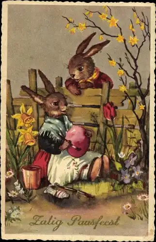 Ak Glückwunsch Ostern, Zalig Paasfeest, Osterhasen, Osterei
