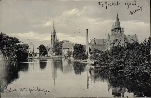 Ak Bruges Brügge Flandern Westflandern, Minnewater, Kirche