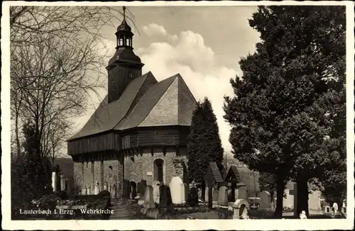 Ak Lauterbach Marienberg im Erzgebirge, Wehrkirche, Friedhof
