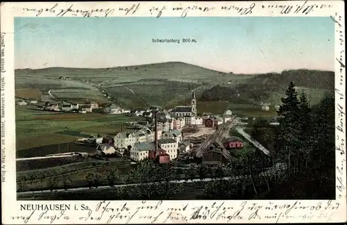 Ak Neuhausen im Erzgebirge, Panorama vom Ort, Schwartenberg