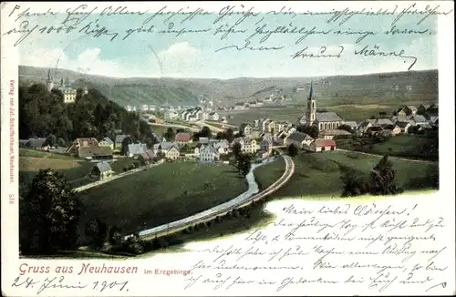 Ak Neuhausen im Erzgebirge, Panorama, Kirche