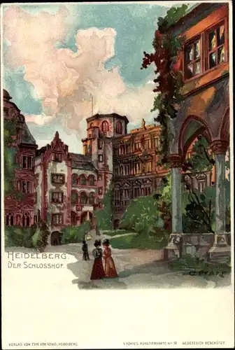 Künstler Litho  Pfaff, C., Heidelberg am Neckar, Schlosshof