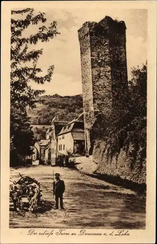 Ak Dausenau an der Lahn, Der schiefe Turm
