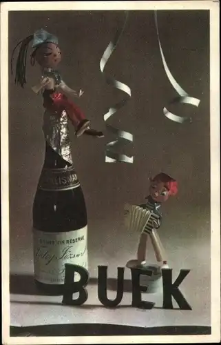Ak Glückwunsch Neujahr, Sektflaschen, Puppen