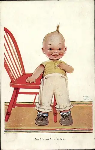 Künstler Ak Attwell, M. L., Ich bin noch zu haben, Kind, Stuhl