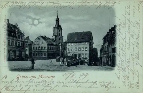 Mondschein Ak Meerane in Sachsen, Neumarkt, Kirche