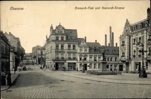 Ak Meerane in Sachsen, Bismarckplatz mit Bismarckdenkmal