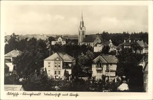 Ak Dresden Klotzsche Königswald, Totalansicht mit Kirche