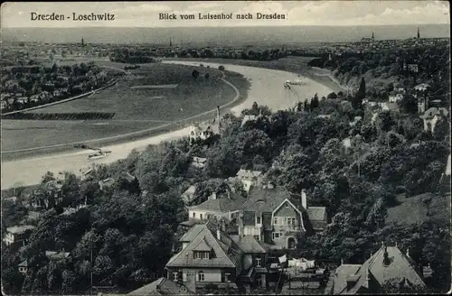 Ak Dresden Loschwitz, Blick vom Luisenhof zur Stadt, Elbe