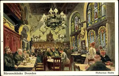 Künstler Ak Dresden, Bärenschänke, Hubertus Stube, Hirschgeweihe
