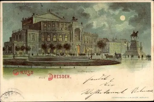 Mondschein Litho Dresden Altstadt, Hoftheater, Denkmal