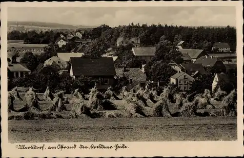 Ak Ullersdorf Radeberg in Sachsen, Panorama zur Erntezeit