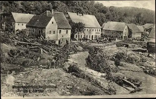 Ak Berggießhübel in Sachsen, Ortsansicht nach der Wasserkatastrophe am 8. Juli 1927