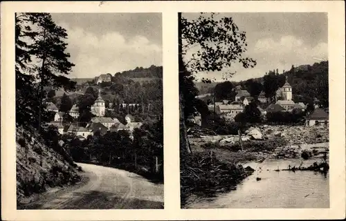 Ak Bad Gottleuba, Oelsengrundstraße vor und nach dem Unwetter 1927