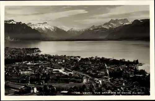 Ak Vevey Kanton Waadt, Vue generale et Dents du Midi