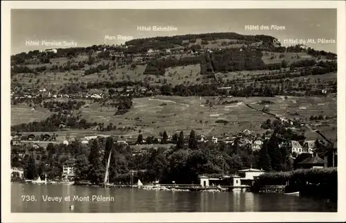 Ak Vevey Kanton Waadt, Panorama, Mont Pelerin