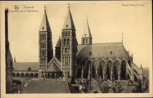 Ak Tournai Wallonien Hennegau, Panorama de la Cathedrale