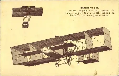 Ak Biplan Voisin, Delagrange, de Rue, de Caters, Aéroplane, Flugpioniere