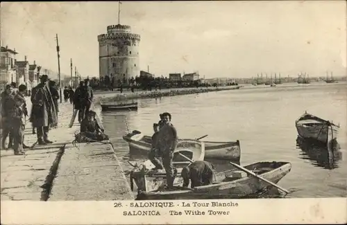 Ak Thessaloniki Griechenland, Hafenpromenade und Weißer Turm