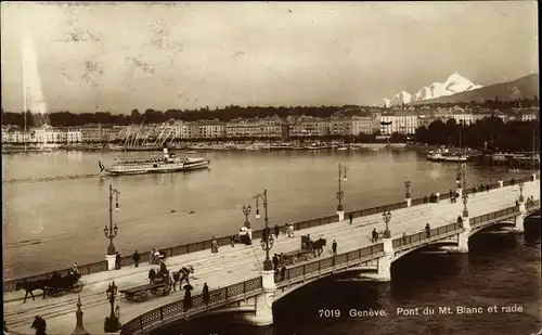 Ak Genève Genf Schweiz, Pont du Mont Blanc et rade, Dampfer