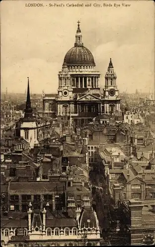 Ak London City England, St. Paul's Cathedral and City, Birds Eye View