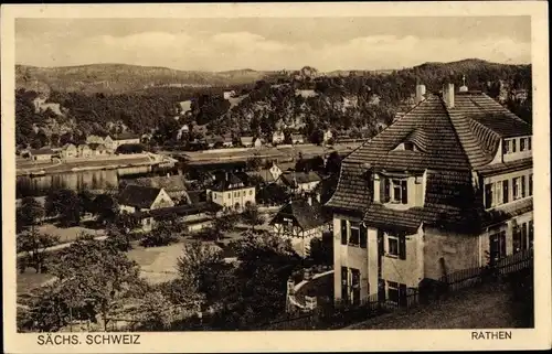 Ak Kurort Rathen im Elbsandsteingebirge, Blick auf den Ort