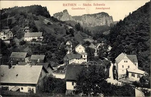 Ak Rathen an der Elbe Sächsische Schweiz, Teilansicht, Gansfelsen, Amselgrund