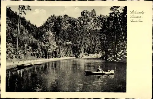 Ak Rathen an der Elbe Sächsische Schweiz, Amselsee, Boot