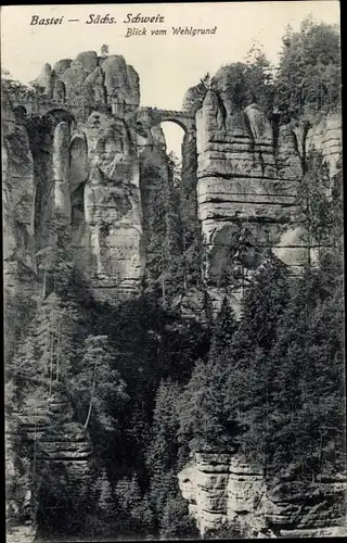 Ak Lohmen Sächsische Schweiz, Bastei, Blick vom Wehlgrund
