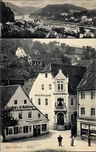 Ak Wehlen an der Elbe Sachsen, Gasthof Hotel St. Wehlen, Blick in das Elbetal, Pötzscha
