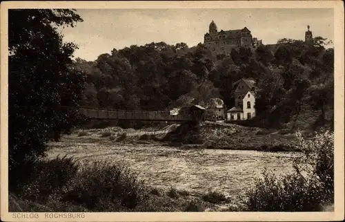 Ak Lunzenau, Grafl. Schönburg. Schloss Rochsburg, Hängebrücke