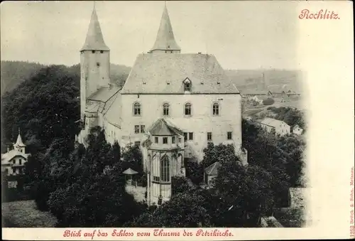 Ak Rochlitz an der Mulde, Blick auf das Schloss vom Turm der Petrikirche