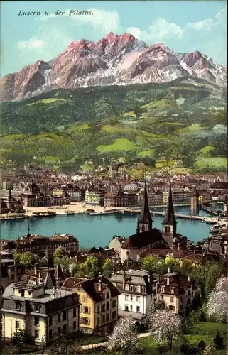 Ak Luzern Stadt Schweiz, Totale mit Pilatus