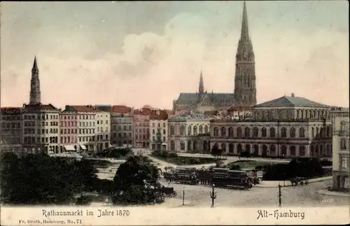 Ak Hamburg Mitte Altstadt, Rathausmarkt im Jahre 1870