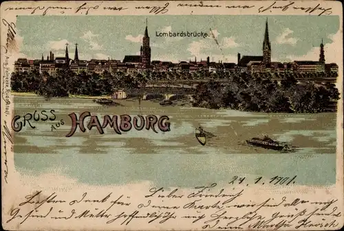 Litho Hamburg Mitte Altstadt, Lombardsbrücke