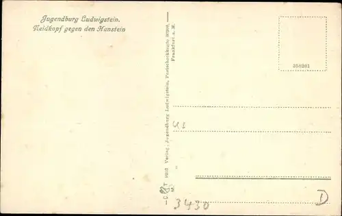 Ak Werleshausen Witzenhausen an der Werra, Jugendburg Ludwigstein, Neidkopf gegen den Hanstein