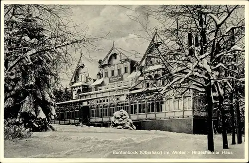 Ak Buntenbock Clausthal Zellerfeld im Oberharz, Hildesheimer Haus, Außenansicht, Winter