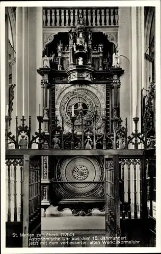 Ak Hansestadt Lübeck, St. Marien, Astronomische Uhr aus dem 15. Jhr.