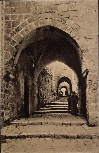 Ak Jerusalem Israel, Straßenansicht, Torbogen, Durchblick