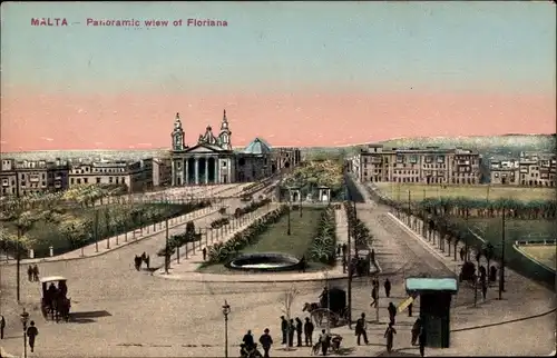 Ak Floriana Malta, Panoramablick auf die Stadt, St. Publius Kirche