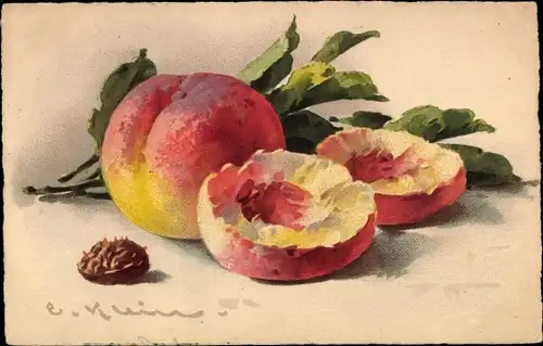 Künstler Ak Klein, Catharina, Pfirsiche, Obst