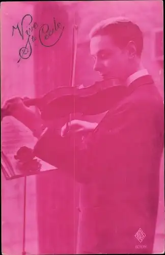 Ak Vive Sainte Cecile, Junger Geige spielend, Notenständer