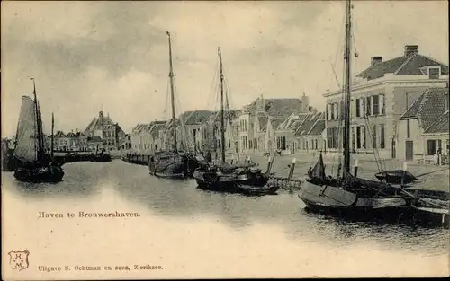 Ak Brouwershaven Zeeland, Haven, Hafenpartie