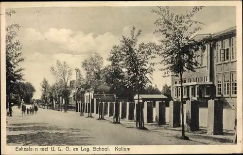 Ak Kollum Kollumerland en Nieuwkruisland Friesland Niederlande, Eskeslaan, ULO en Lag. School