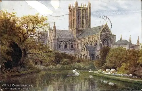 Künstler Ak Wells Somerset England, Cathedral from Bischops Garden