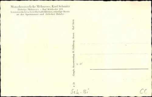 Ak Möhnesee in Westfalen, Motorboote, Talsperre, Motorbootverkehr Möhnesee, Karl Schmitz