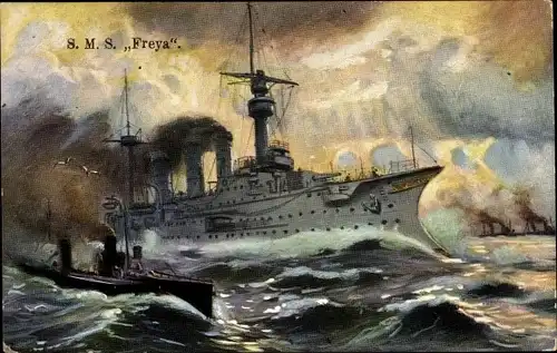 Künstler Ak Deutsches Kriegsschiff, SMS Freya, Kaiserliche Marine