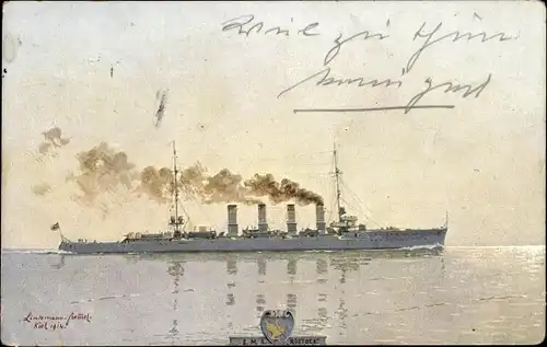 Künstler Ak Lindemann Frommel, Deutsches Kriegsschiff, SMS Rostock, Kaiserliche Marine